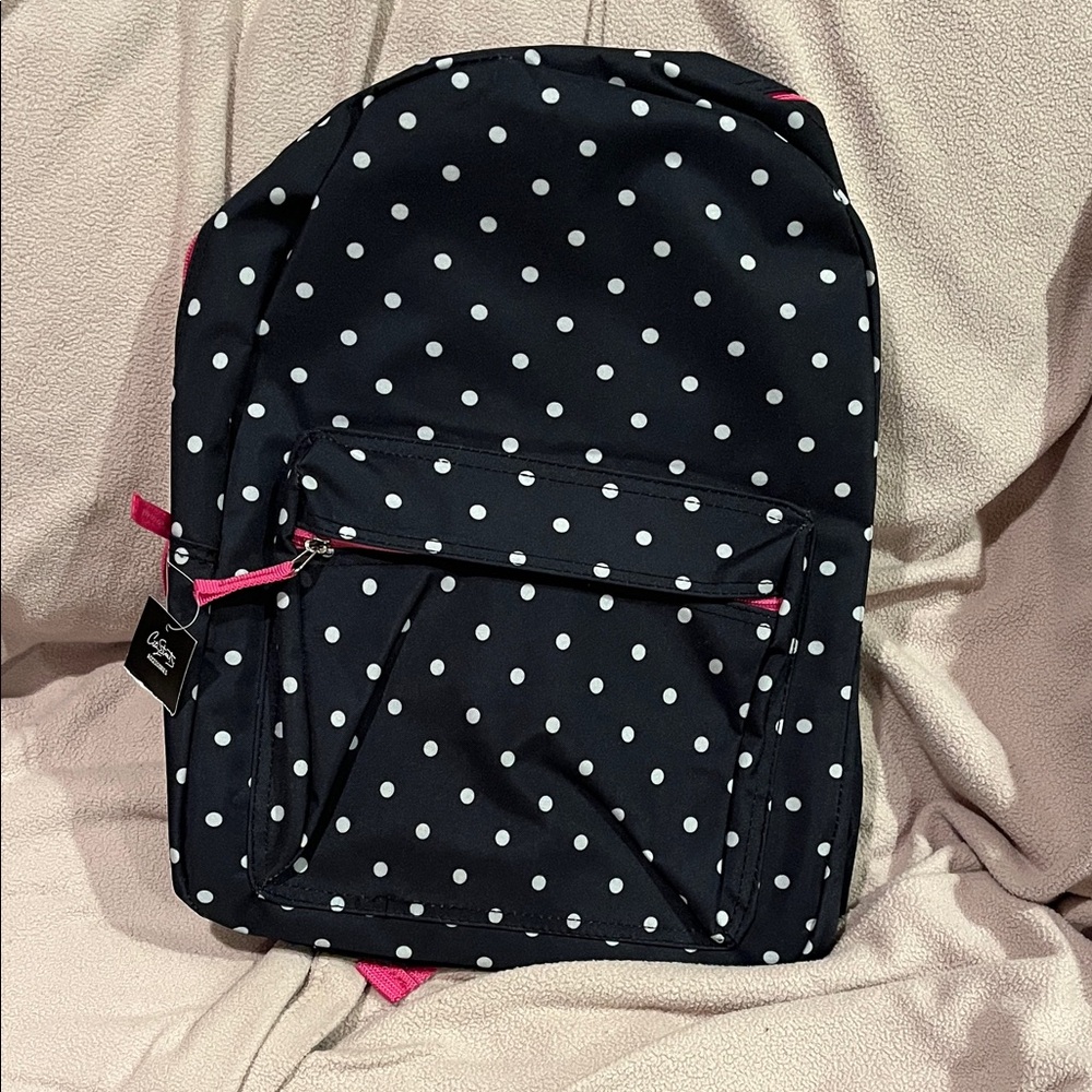 Black Polka Dot Backpack with Pink Accents
